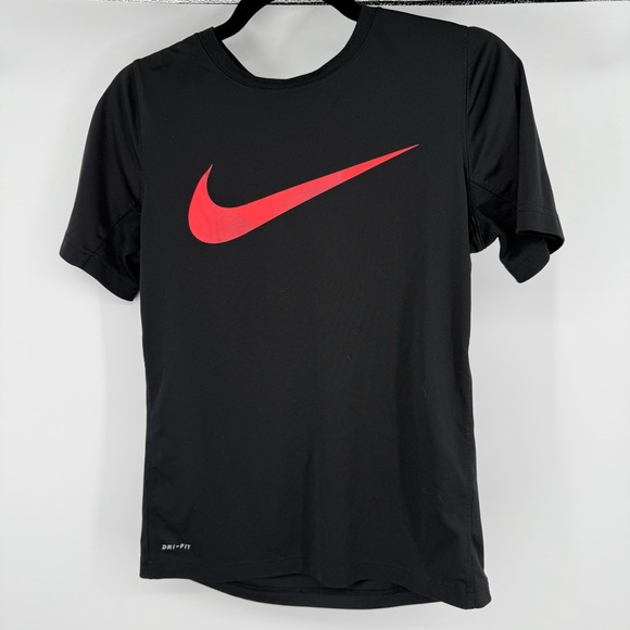 Nike Dri Fit Black Tee with Red Swoosh - Picture 1 of 5